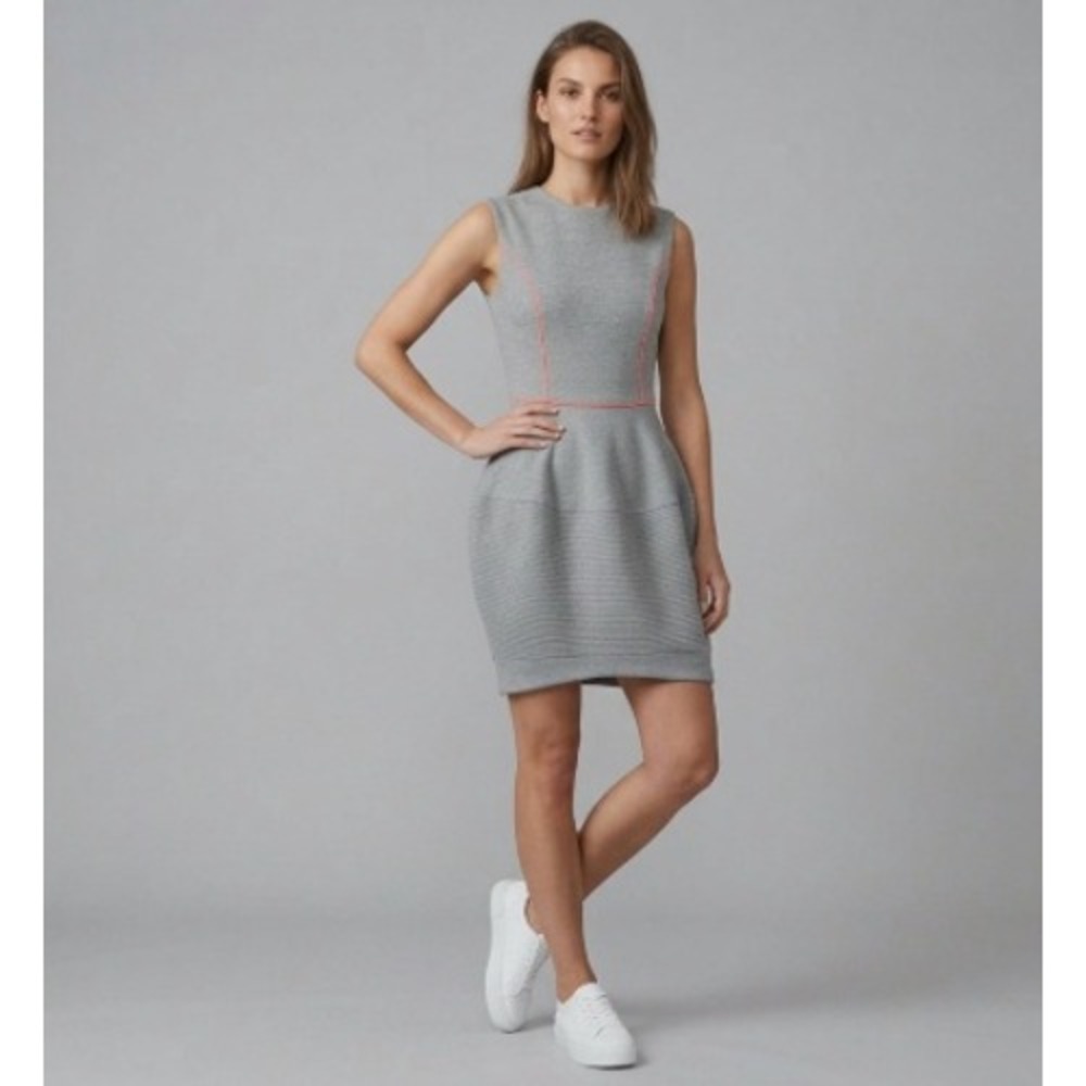 YOKO CHAN Gray Sleeveless Balloon Sweat Dress Neon Orange Piping 38 Japan